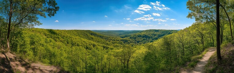 Fototapeta premium Breathtaking panorama of lush green rolling hills under a clear blue sky captured on a sunny afternoon