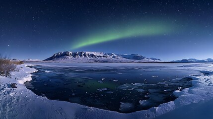 Vibrant Northern Lights Over Snow-Covered Icelandic Landscape at Dusk
