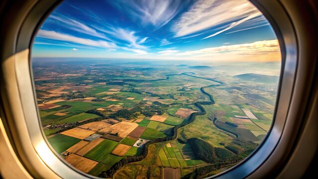 Aerial view of landscape from airplane window