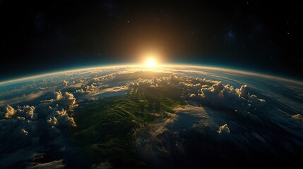 Obraz premium Earthrise over Clouds with Golden Sun