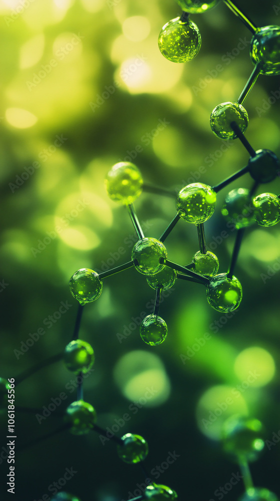 Poster 3d rendering of a floating green molecular structure with a blurred green backdrop