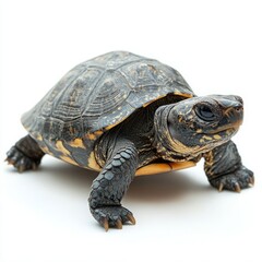 Obraz premium Full Body Side View of Turtle Isolated on White Background - Detailed Shell Texture and Natural Wildlife Illustration