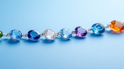 Colorful Gemstone Bracelet on a Blue Background