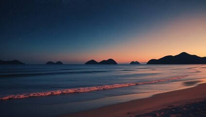 The ocean is calm and the sky is dark with stars.