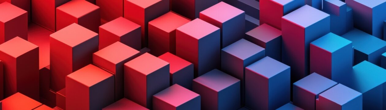 Fototapeta A vibrant arrangement of 3D cubes in red and blue hues, creating an engaging visual depth and geometric pattern.