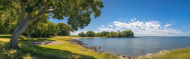 A peaceful afternoon at Colt with calm waters, lush greenery, and clear blue skies enhancing the serene landscape