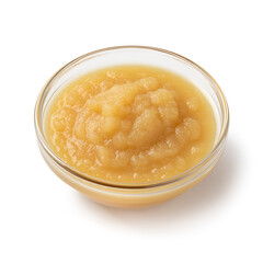 Glass bowl with organic homemade apple sauce isolated on white background close up