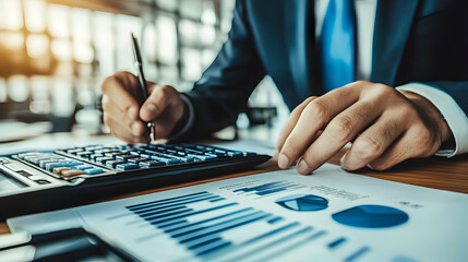 Entrepreneur consulting a financial planner on a loan application process in a professional setting Stock Photo with side copy space