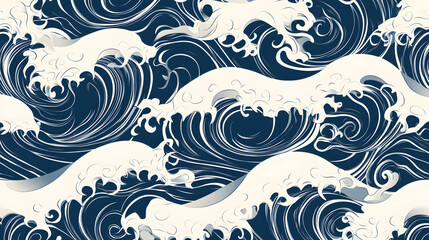 Fototapeta premium Ukiyo-e style raging wave pattern design