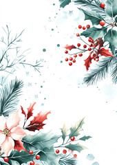 Beautiful watercolor illustration of festive foliage and berries, perfect for holiday decorations.