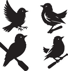 Flying  poses of american Robin silhouette set  