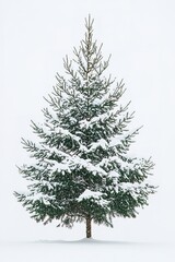 Fototapeta premium Snowy pine tree alone against white background