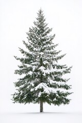 Fototapeta premium Snow-covered pine tree isolated on white background