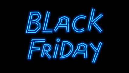 Obraz premium black friday advertising panel, black friday written with neon glowing blue lights, discount notice label, discounted product sale promotion, empty space for text