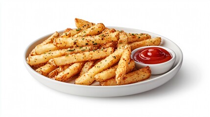 Crispy French Fries with Ketchup on a White Plate