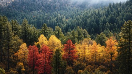 Vibrant autumn hues in Los Alamos forest showcasing the changing colors of foliage and the serene beauty of nature