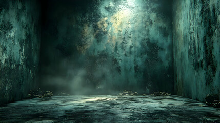 Dark Green Abstract 3D Background with Fog and Light