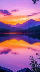 Obraz premium Stunning sunset over the tranquil waters of the Adirondack Mountains reflecting vibrant colors in late evening