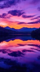Fototapeta premium A breathtaking sunset reflecting on the tranquil waters of the Adirondack Mountains in autumn