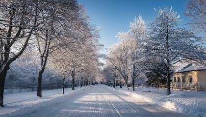 Obraz premium Snowy winter road, christmas landscape, Roadway and route snowy street.