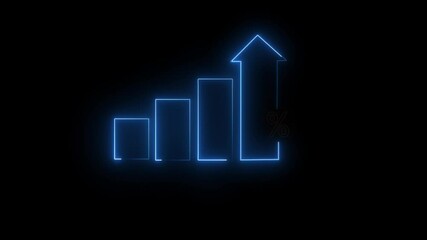 Profit high growth percent icon, stocks, financial, Interest rate and dividend concept. Glowing neon line animated graph and chart with percentage icon solated on transparent background.