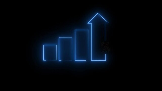 Profit high growth percent icon, stocks, financial, Interest rate and dividend concept. Glowing neon line animated graph and chart with percentage icon solated on transparent background.