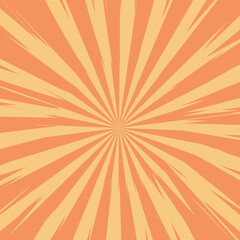 Pop art radial colorful comics book magazine cover. Striped orange digital background. Cartoon funny retro pattern strip mock up. Vector halftone illustration. Sunburst, starburst shape