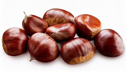 Obraz premium Heap of Chestnuts top view isolate on transparency background