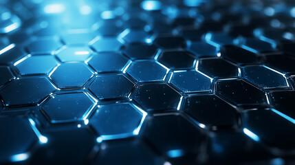 Obraz premium Abstract close-up of blue hexagonal patterns, giving a futuristic and technological feel, representing innovation and digital concepts.