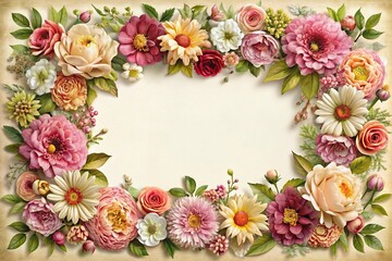 Fototapeta premium Classic floral frame with a single large flower in the center, field, bold, daisy, flower, tulip