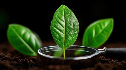 Naklejka premium Magnifying Glass Focusing on a Green Sprout