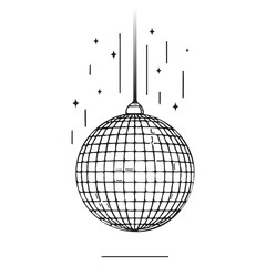 Round mirror disco ball, colorless black and white outline. Vector illustration