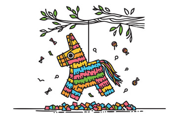 Mexican pinata. Traditional festive item. Stylized illustration for celebration. Vector illustration.