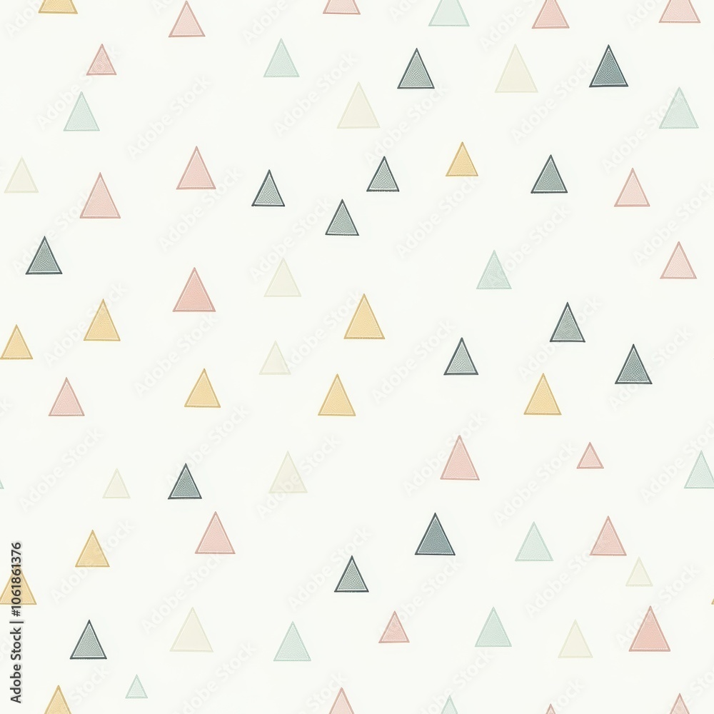 Poster A serene minimalist pattern featuring evenly spaced pastel triangles on a light background designed for creating a tranquil atmosphere