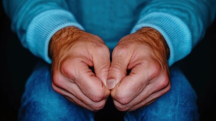 Fototapeta premium Close-up of Man's Hands Clenched Together