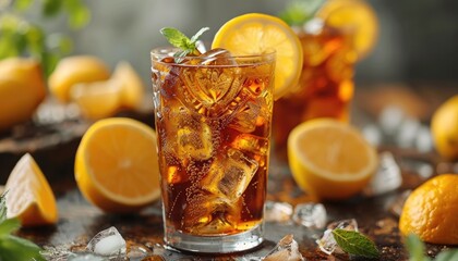 Iced Tea with Lemon and Mint Garnish