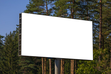 Background for design, white billboards on city streets and along roads in the summer day