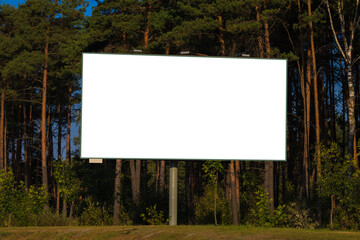 White billboard along the highway. Background for design and advertising. 