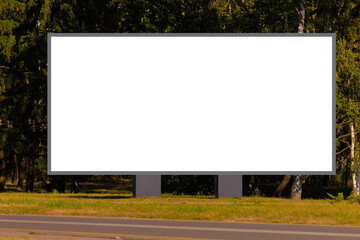 Background for design, white billboards on city streets and along roads in the summer day
