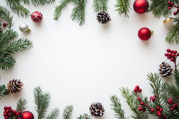 Festive border with pine branches and holiday decor