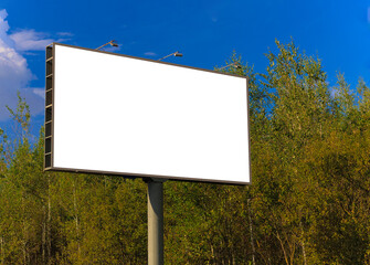 White billboard along the highway. Background for design and advertising. 