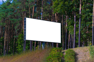 White billboard along the highway. Background for design and advertising. 