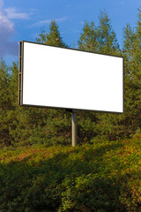 White billboard along the highway. Background for design and advertising. 