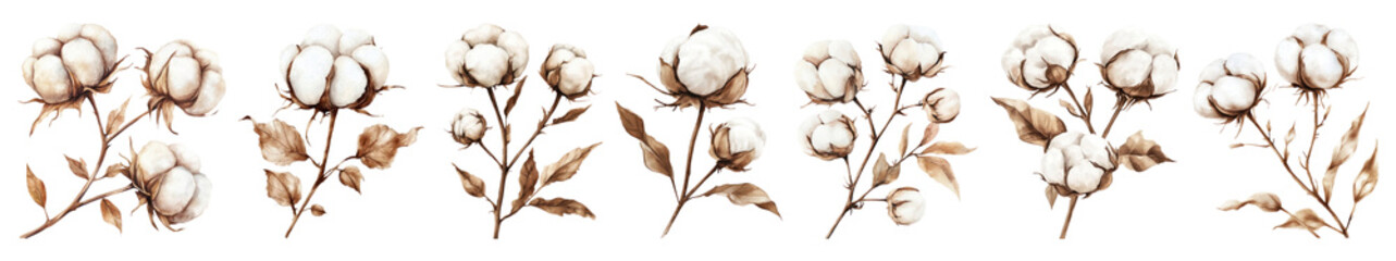 Cotton flower png cut out element set