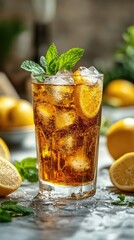 Iced Tea with Lemon and Mint in a Glass