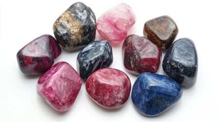 Assorted polished spinel gems in radiant colors and unique shapes on a white background