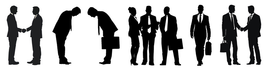 silhouette 2d graphic of business people meeting png cut out element set