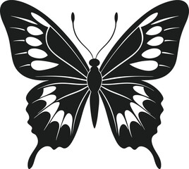 Detailed Butterfly Silhouette Vector – Ornate Black and White Insect Illustration for Nature and Decorative Art