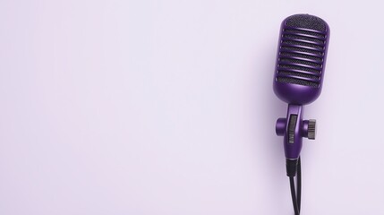 Obraz premium A close-up view of a vintage purple microphone against a white background, ideal for music and entertainment themes.
