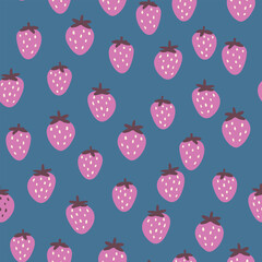 Seamless pattern with strawberry on color background. Natural delicious fresh ripe tasty fruit. Vector illustration for print, fabric, textile, banner, other design. Food concept.
